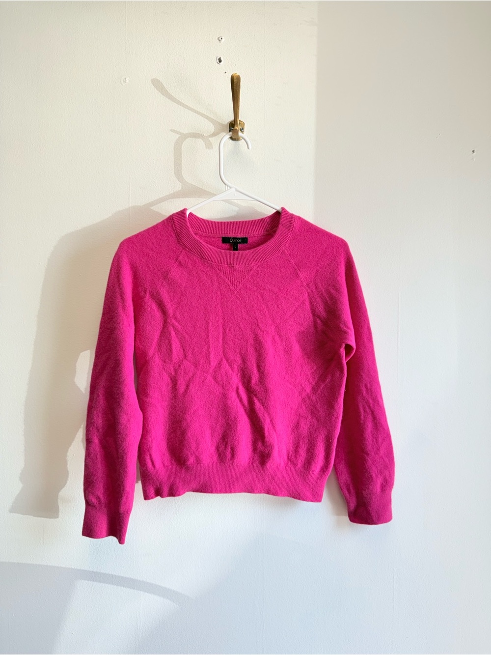 Quince Raspberry Pink Mongolian Shrunken 100% Cashmere Sweatshirt Sweater Large